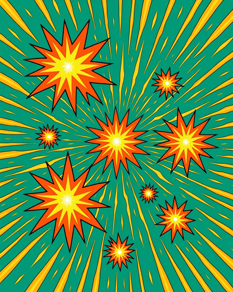 Explosive Teal Orange Starburst Collage Rug
