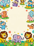 Playful Animals and Flowers Border Rug