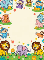 Playful Animals and Flowers Border Rug