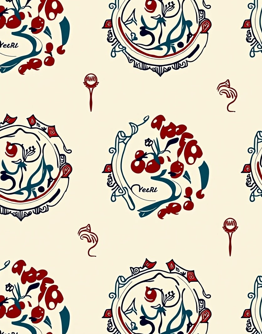 Red Blue Floral Medallion Cream Rug