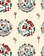 Red Blue Floral Medallion Cream Rug