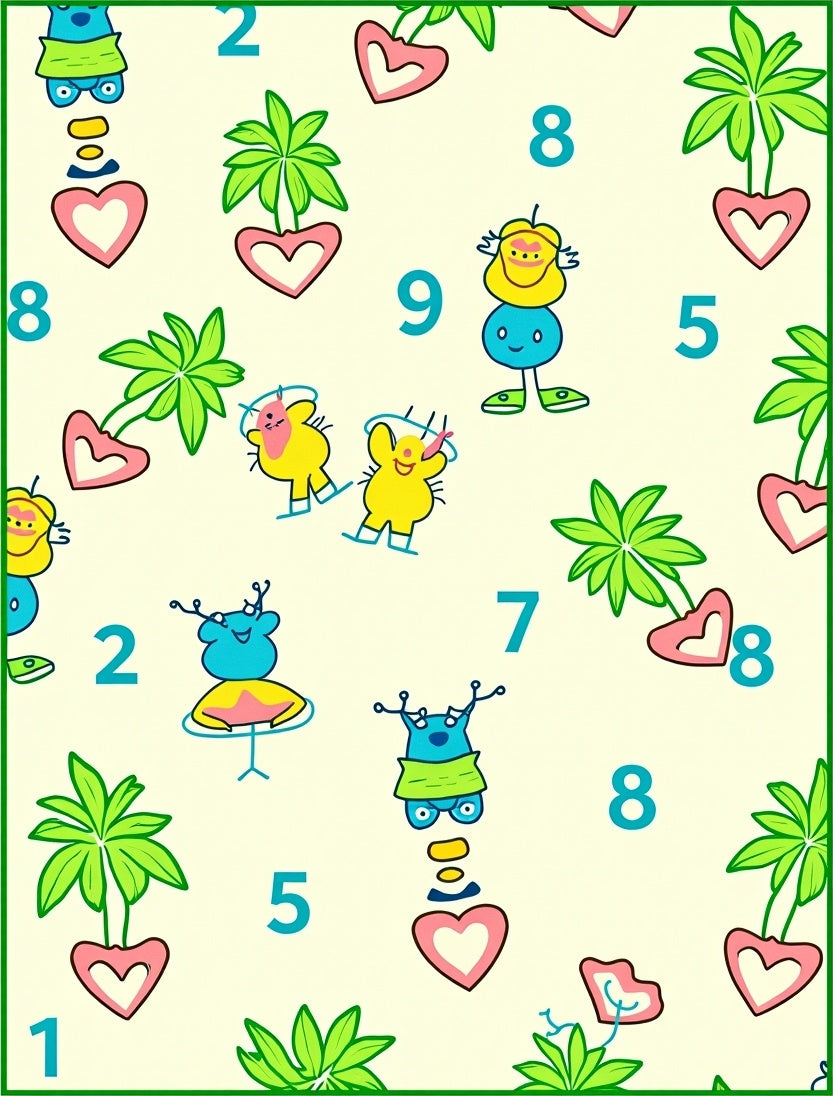 Playful Cartoon Creatures Whimsical Hearts Nature Rug