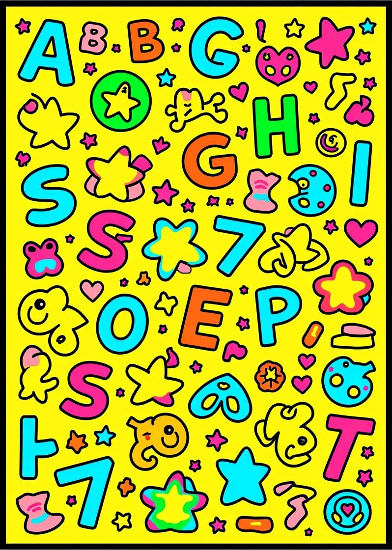 Fun Alphabet and Star Collage Rug