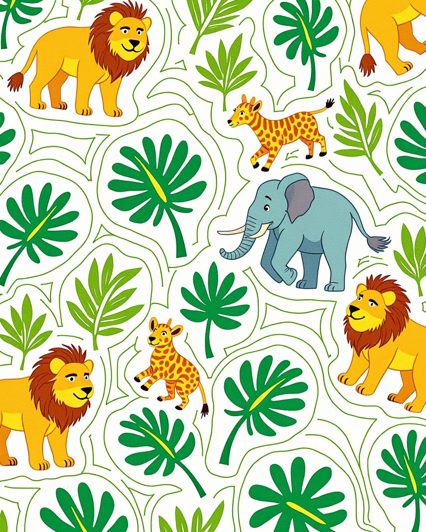 Jungle Safari Animals Leafy Vines Rug