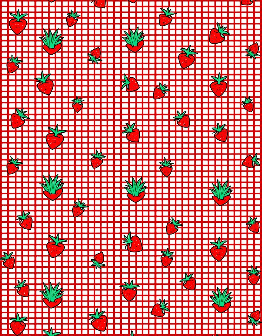 Red Gingham Strawberry Fruit Patch Rug
