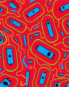 Red Blue Capsule Yellow Swirl Rug