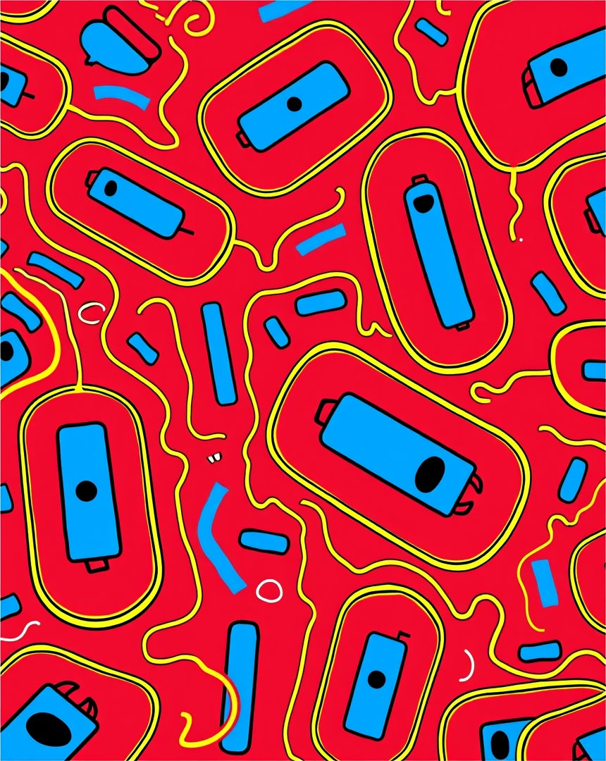 Red Blue Capsule Yellow Swirl Rug