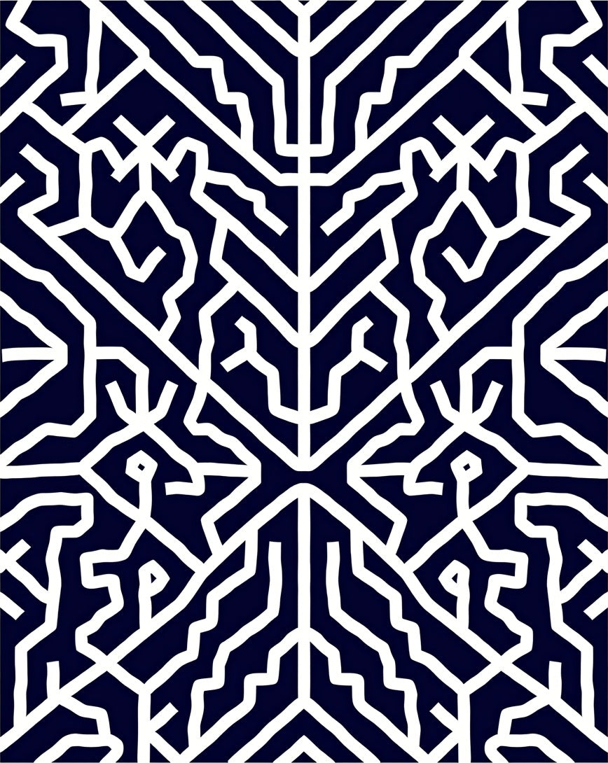 Navy White Labyrinth Animalistic Abstract Rug