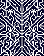 Navy White Labyrinth Animalistic Abstract Rug