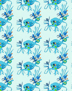 Abstract Blue Creature Floral Border Rug