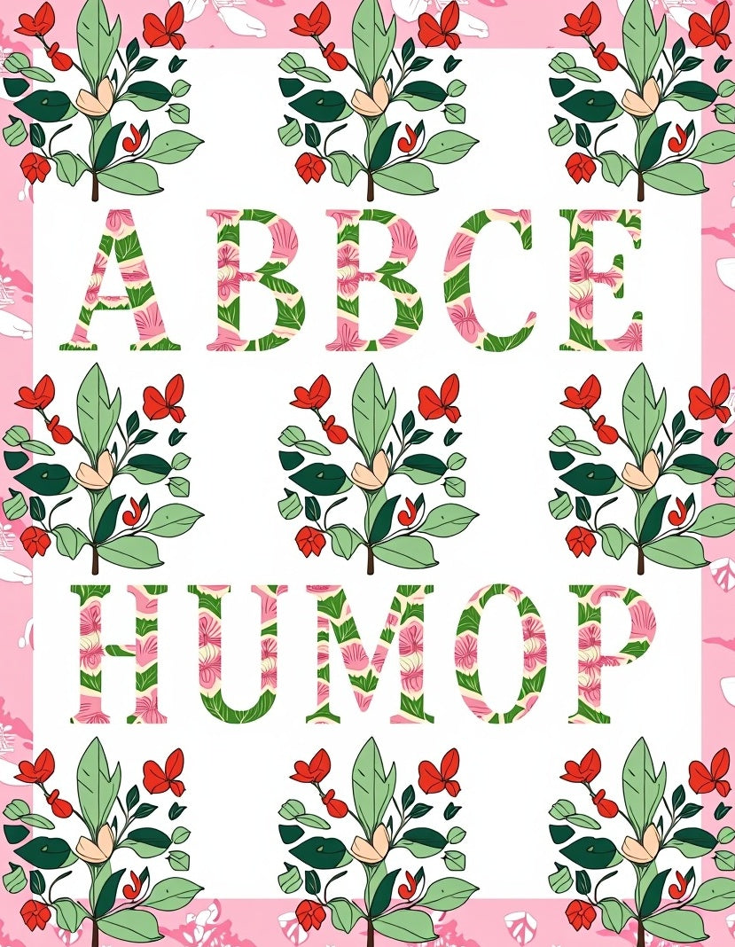 Pink Floral Botanical Alphabet Letters Rug