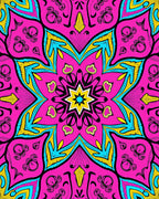 Vibrant Hot Pink Floral Starburst Rug