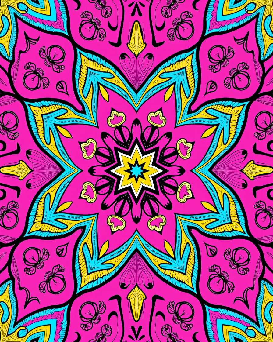 Vibrant Hot Pink Floral Starburst Rug
