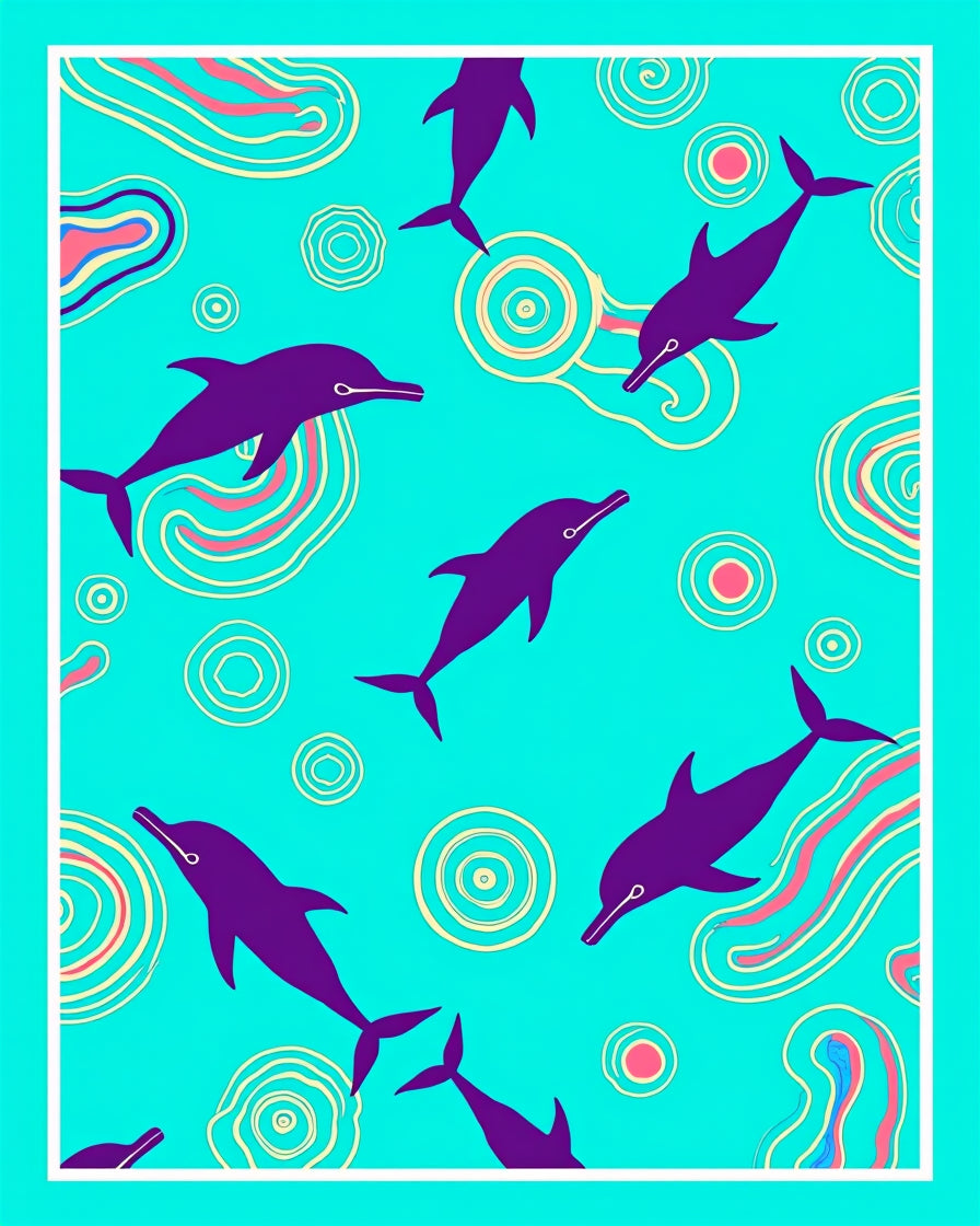 Deep Blue Dolphin Swirls Rug