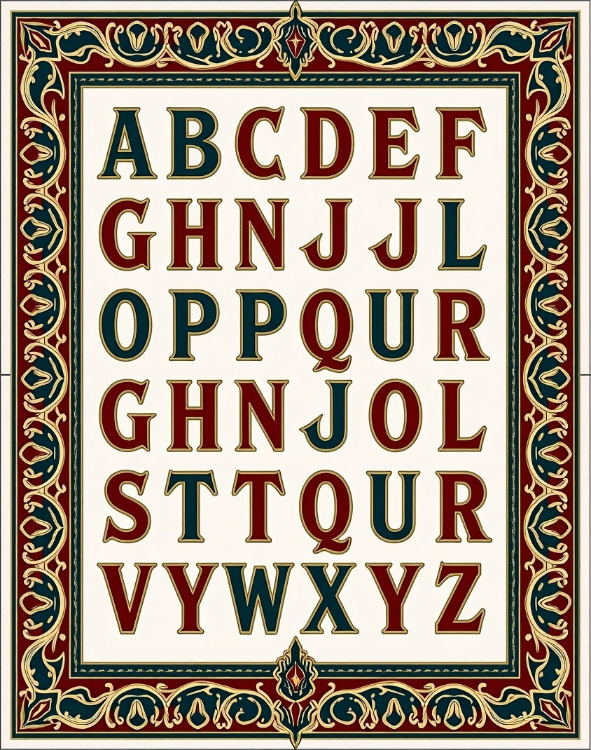 Classic Alphabet Border Red Teal Gold Rug