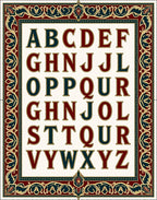 Classic Alphabet Border Red Teal Gold Rug