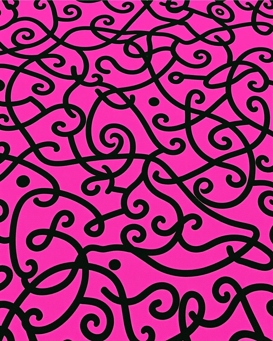 Hot Pink Black Swirl Continuous Line Rug