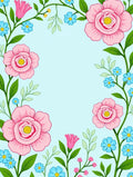 Pink Blue Flower Vine Border Rug