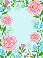 Pink Blue Flower Vine Border Rug