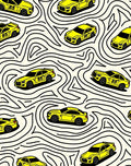 Yellow Racing Cars Abstract Lines Rug