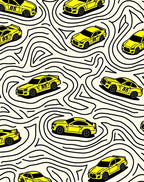 Yellow Racing Cars Abstract Lines Rug