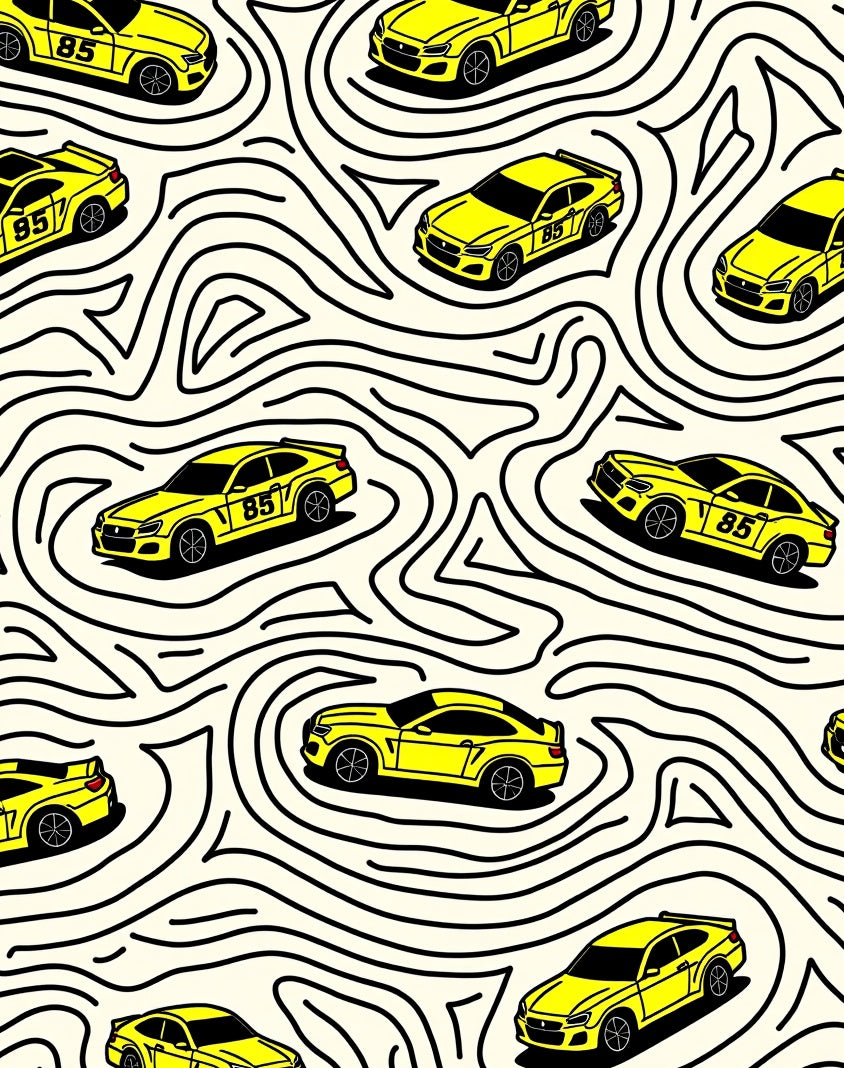 Yellow Racing Cars Abstract Lines Rug