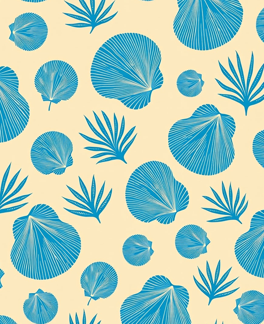 Oceanic Blue Shells and Fronds Rug