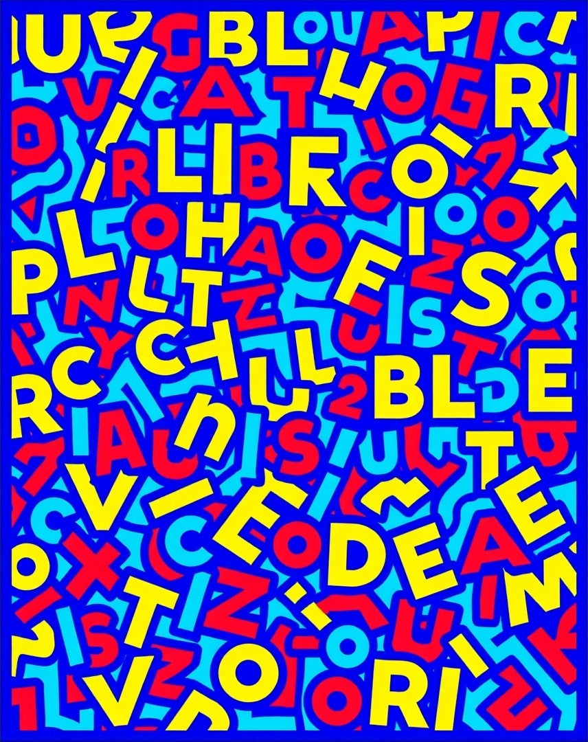 Bold Red Yellow Alphabet Chaos Rug