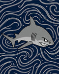 Fierce Gray Shark Ocean Swirls Rug