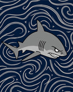 Fierce Gray Shark Ocean Swirls Rug
