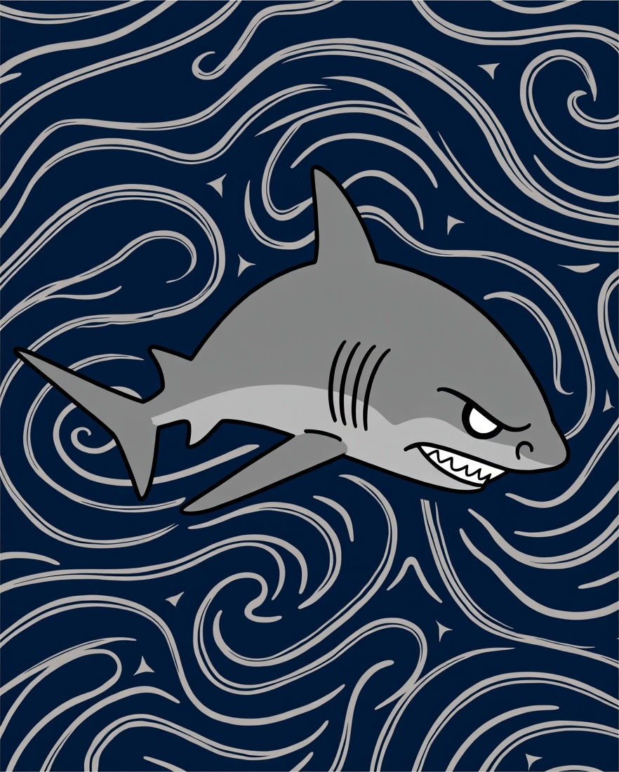 Fierce Gray Shark Ocean Swirls Rug