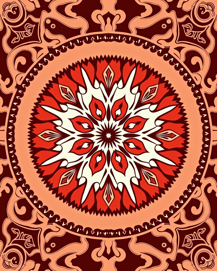 Crimson Mandala Floral Medallion Rug
