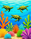 Three Green Turtles Coral Reef Wonder Rug