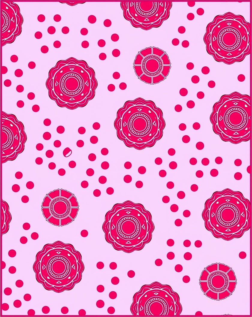 Pink Floral Medallion Polka Dot Rug