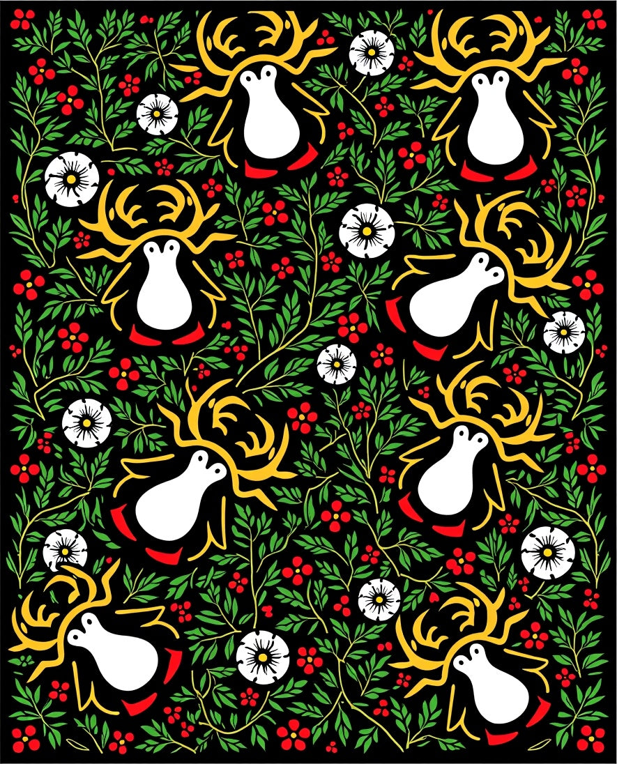 Whimsical White Reindeer Floral Garland Rug
