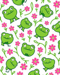 Playful Green Frogs Pink Flowers Rug