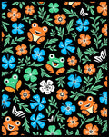Playful Frogs and Flowers Black Background Rug