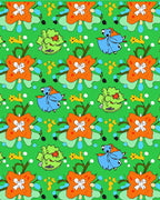 Whimsical Blue Dog Orange Flower Meadow Rug