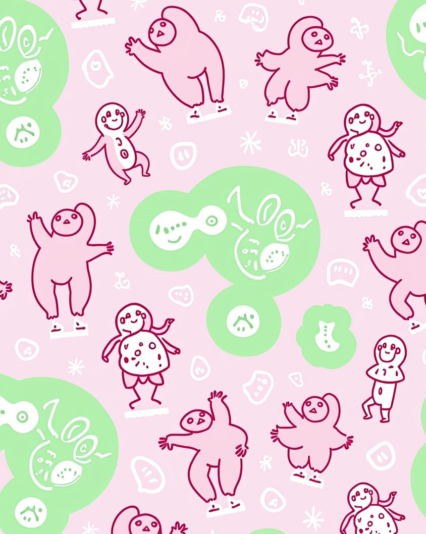 Pink And Green Whimsical Characters Rug