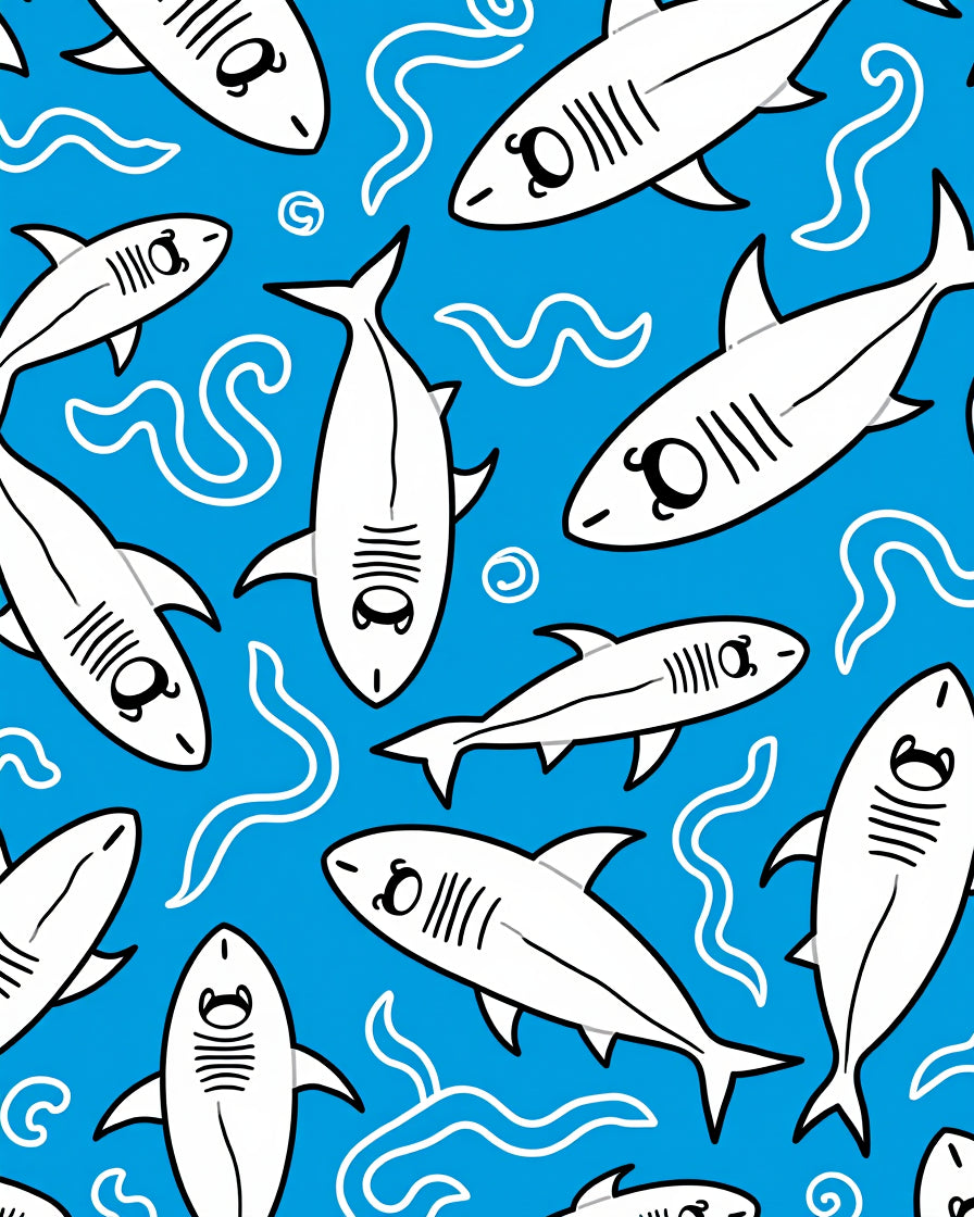White Sharks Blue Oceanic Waves Rug