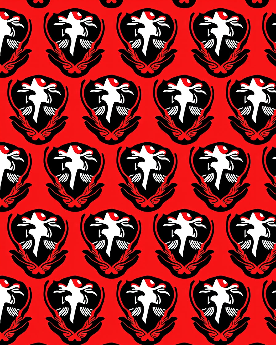 Bold Red Crested Creature Emblem Rug