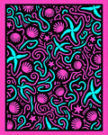 Vibrant Pink Cyan Seashell Starfish Swirls Rug