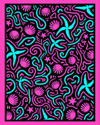 Vibrant Pink Cyan Seashell Starfish Swirls Rug