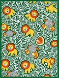 Playful Yellow Lions Green Jungle Animals Rug