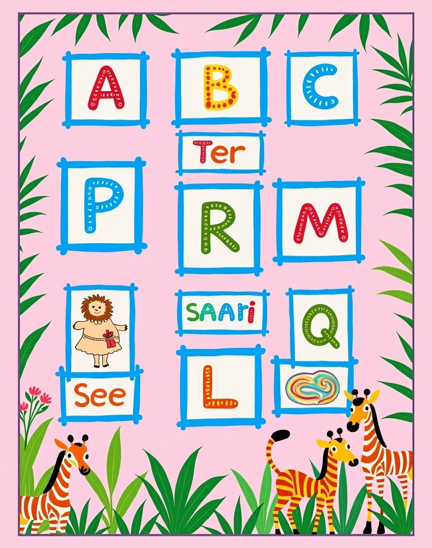 Whimsical Safari Alphabet Giraffe Rug