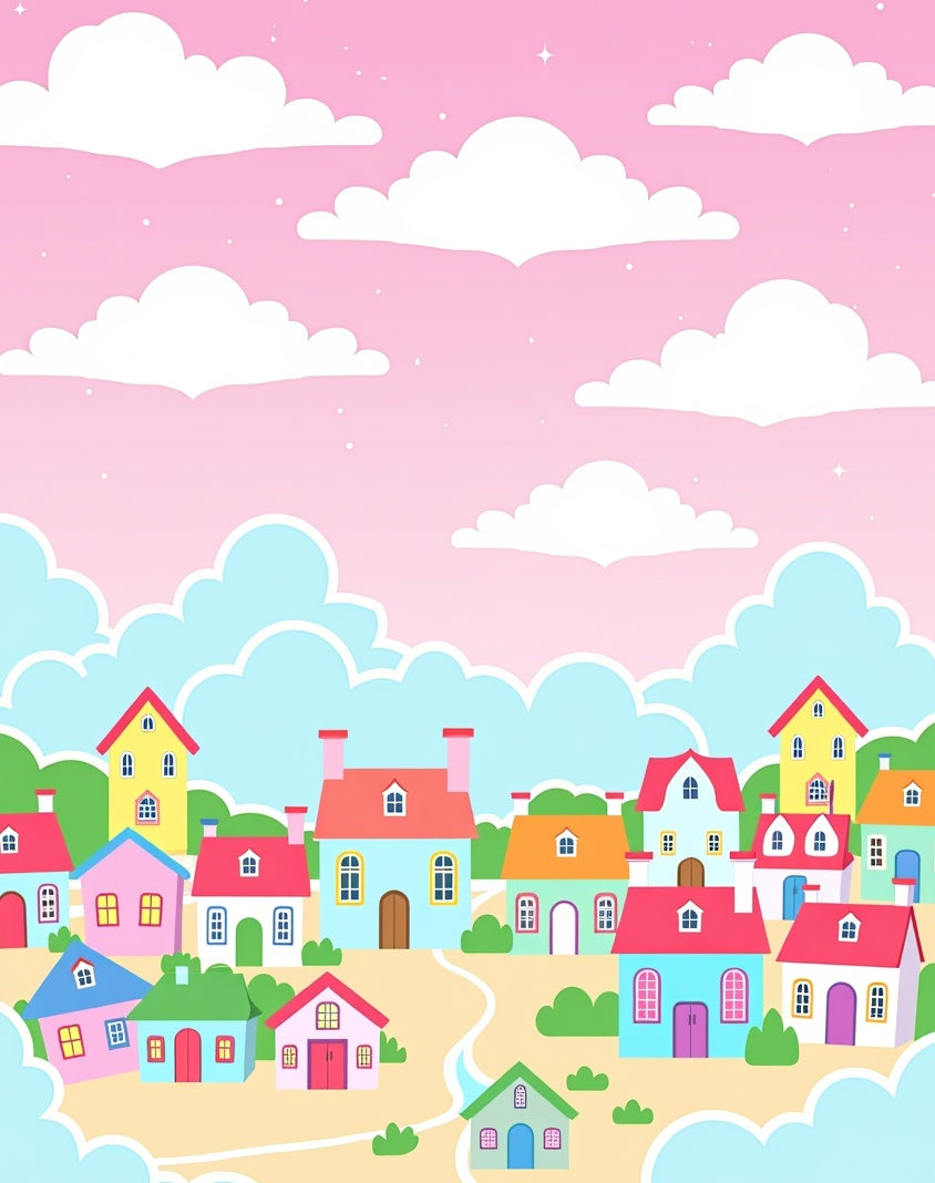 Sweet Village Pastel Buildings Sky Rug