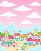 Sweet Village Pastel Buildings Sky Rug