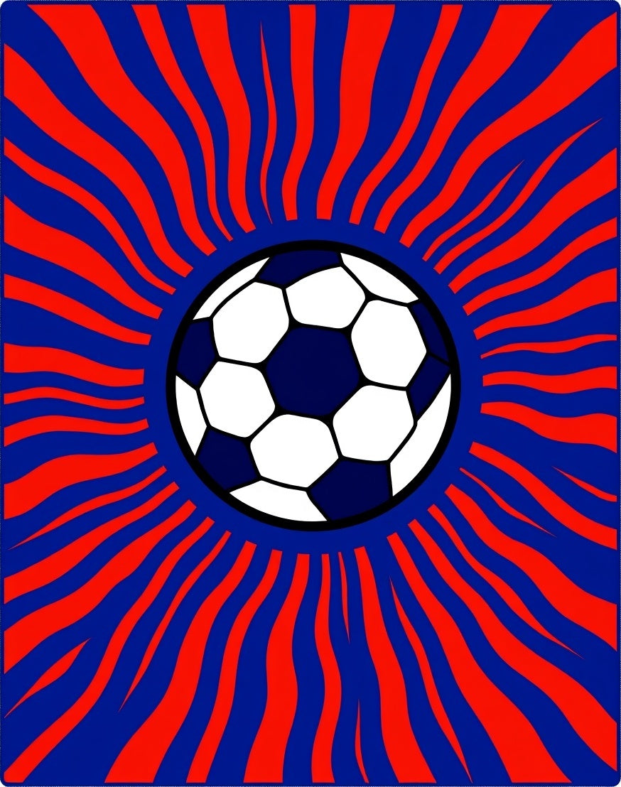 Retro Red Blue Sunburst Soccer Ball Rug