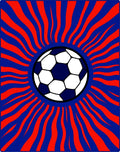 Retro Red Blue Sunburst Soccer Ball Rug