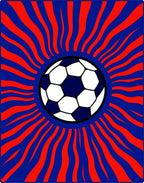 Retro Red Blue Sunburst Soccer Ball Rug